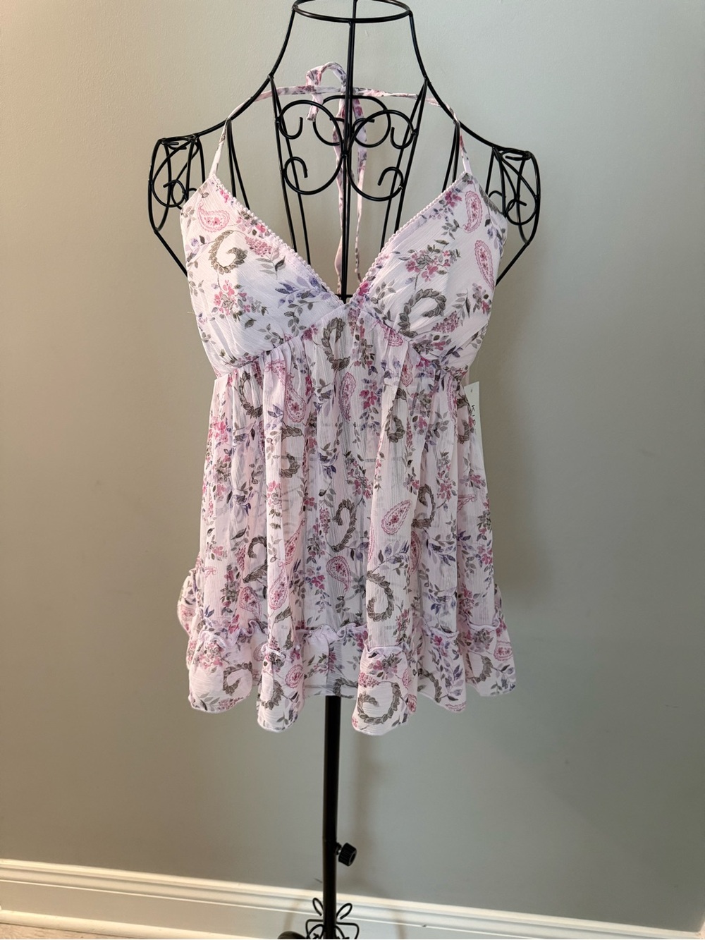 Pink Paisley Tie-Back Babydoll Top, S, NWT
